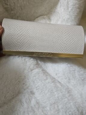 Jimmy Choo Ivory Textured Clutch with Gold Bar